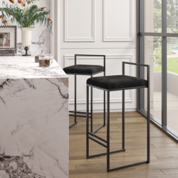 Modern Black Velvet Counter Stool Set of 2 with Back & Footrest - thumbnail 4