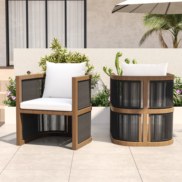 Wevara 2 Pieces Modern Aluminium & Ropes Outdoor Patio Dining Chair Set - image 1