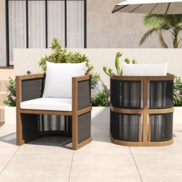 Wevara 2 Pieces Modern Aluminium & Ropes Outdoor Patio Dining Chair Set - thumbnail 1