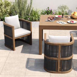 Wevara 2 Pieces Modern Aluminium & Ropes Outdoor Patio Dining Chair Set - thumbnail 2