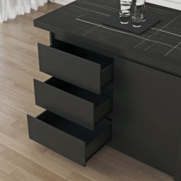 1270 mm Large Black Kitchen Island with Storage Kitchen Cabinet Marble Veneered Top - thumbnail 7