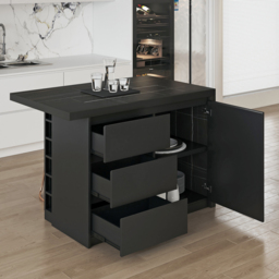 1270 mm Large Black Kitchen Island with Storage Kitchen Cabinet Marble Veneered Top - thumbnail 5