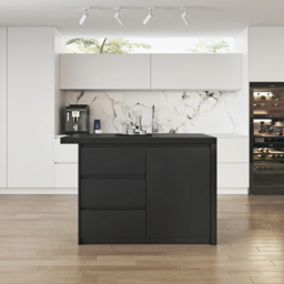 1270 mm Large Black Kitchen Island with Storage Kitchen Cabinet Marble Veneered Top - thumbnail 4
