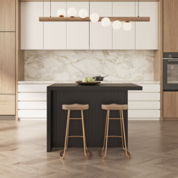 1270 mm Large Black Kitchen Island with Storage Kitchen Cabinet Marble Veneered Top - thumbnail 3
