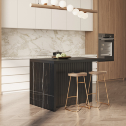 1270 mm Large Black Kitchen Island with Storage Kitchen Cabinet Marble Veneered Top - thumbnail 1