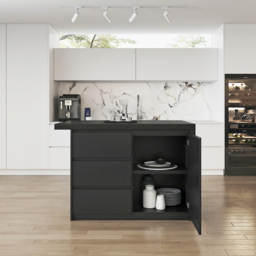1270 mm Large Black Kitchen Island with Storage Kitchen Cabinet Marble Veneered Top - thumbnail 6