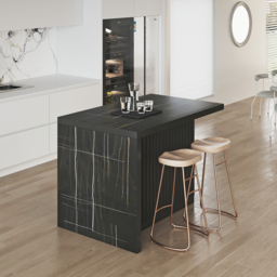1270 mm Large Black Kitchen Island with Storage Kitchen Cabinet Marble Veneered Top - thumbnail 2
