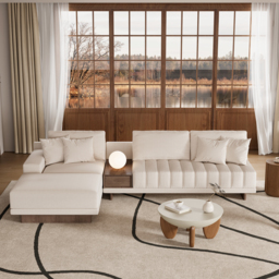 Modular Fabric Sectional Sofa Set with Concrete Coffee Table - thumbnail 1