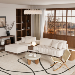 Modular Fabric Sectional Sofa Set with Concrete Coffee Table - thumbnail 2