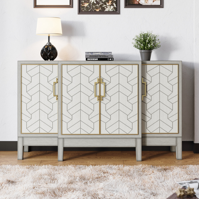1500mm Antique Grey Sideboard Buffet with Doors Farmhouse Carved Credenza - image 1
