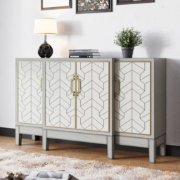 1500mm Antique Grey Sideboard Buffet with Doors Farmhouse Carved Credenza - thumbnail 2