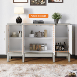 1500mm Antique Grey Sideboard Buffet with Doors Farmhouse Carved Credenza - thumbnail 9