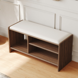 Modern Leather Upholstered Entryway Bench in Walnut Wood Shoe Storage (1200mm Wide) - thumbnail 5