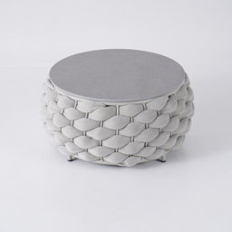 Modern Sintered Stone Top Round Outdoor Coffee Table with Textilene Rope Woven Base in Grey - thumbnail 6