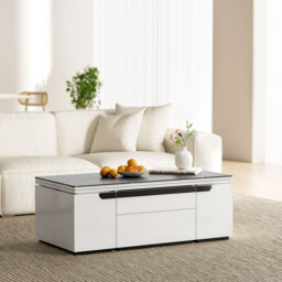 Modern White Lift Top Marble Coffee Table with Drawers & Storage Multifunction Table - thumbnail 6