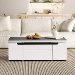 Modern White Lift Top Marble Coffee Table with Drawers & Storage Multifunction Table - thumbnail 2