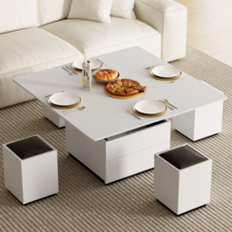 Modern White Lift Top Marble Coffee Table with Drawers & Storage Multifunction Table - thumbnail 4