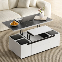 Modern White Lift Top Marble Coffee Table with Drawers & Storage Multifunction Table - thumbnail 3