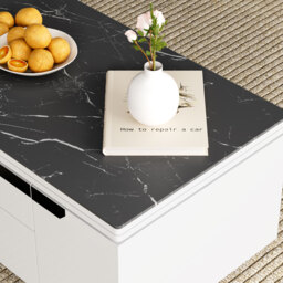 Modern White Lift Top Marble Coffee Table with Drawers & Storage Multifunction Table - thumbnail 8