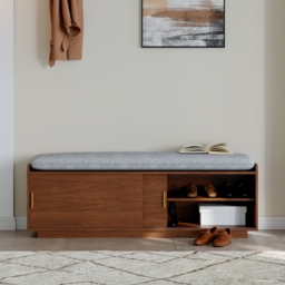 2 Doors Shoe Storage Entryway Bench Walnut Shoe Rack (135 cm) - thumbnail 3