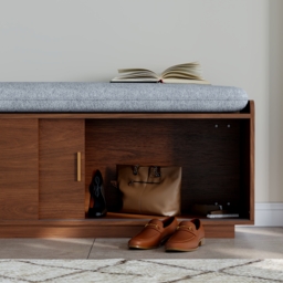 2 Doors Shoe Storage Entryway Bench Walnut Shoe Rack (135 cm) - thumbnail 4