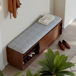 2 Doors Shoe Storage Entryway Bench Walnut Shoe Rack (135 cm) - thumbnail 2