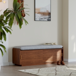 2 Doors Shoe Storage Entryway Bench Walnut Shoe Rack (135 cm) - thumbnail 1
