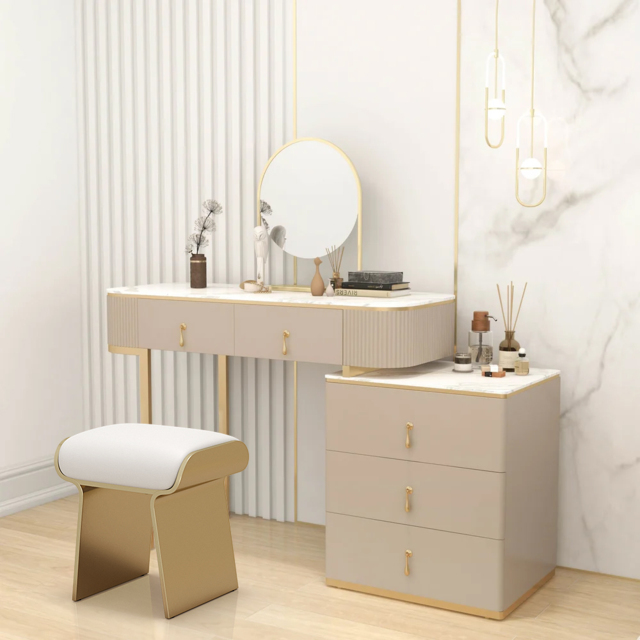 Makeup Vanity Extendable with 5-Drawer Dressing Table & Vanity Stool Set - image 1