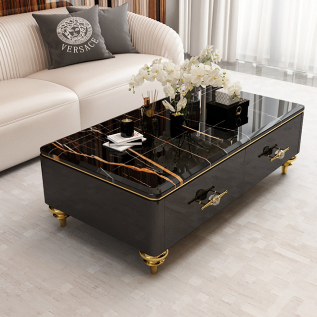 Chift 130 cm Modern Marble Coffee Table & Storage Drawers Gold Stainless Steel Legs - image 1