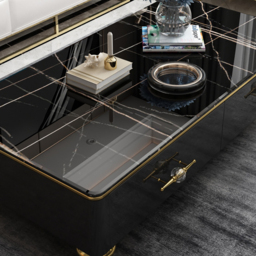 Chift 130 cm Modern Marble Coffee Table & Storage Drawers Gold Stainless Steel Legs - thumbnail 2