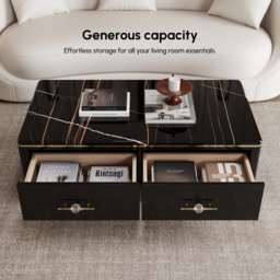 Chift 130 cm Modern Marble Coffee Table & Storage Drawers Gold Stainless Steel Legs - thumbnail 5