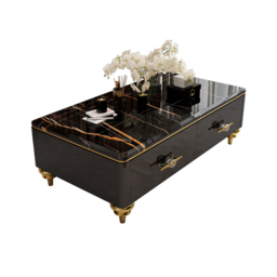 Chift 130 cm Modern Marble Coffee Table & Storage Drawers Gold Stainless Steel Legs - thumbnail 9