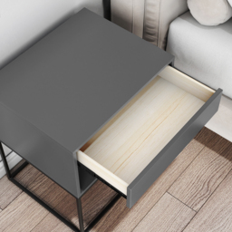 Gray Bedroom Nightstand with Drawer Bedside Table Metal Base Set of 2 - thumbnail 6
