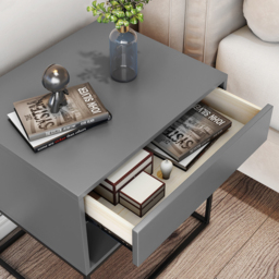 Gray Bedroom Nightstand with Drawer Bedside Table Metal Base Set of 2 - thumbnail 5