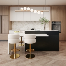 205 - 285 cm Modern Extendable Sintered Stone Kitchen Island White with Doors and Drawers - thumbnail 3