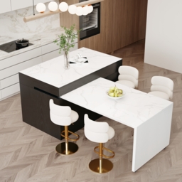 205 - 285 cm Modern Extendable Sintered Stone Kitchen Island White with Doors and Drawers - thumbnail 4