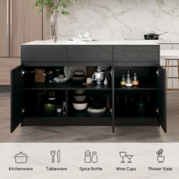 205 - 285 cm Modern Extendable Sintered Stone Kitchen Island White with Doors and Drawers - thumbnail 8