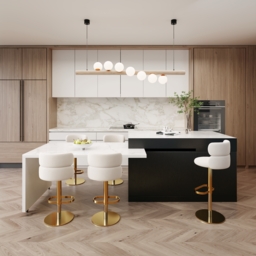 205 - 285 cm Modern Extendable Sintered Stone Kitchen Island White with Doors and Drawers