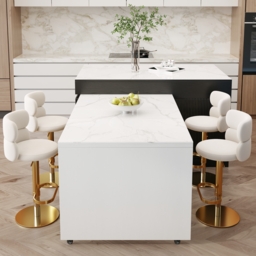 205 - 285 cm Modern Extendable Sintered Stone Kitchen Island White with Doors and Drawers - thumbnail 6