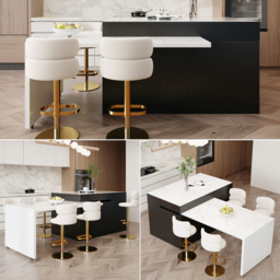 205 - 285 cm Modern Extendable Sintered Stone Kitchen Island White with Doors and Drawers - thumbnail 7