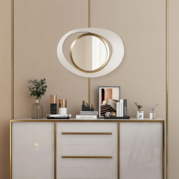 Modern White & Gold Abstract Geometry Wall Mirror Decor Living Room Bedroom - thumbnail 5