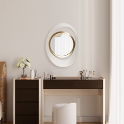 Modern White & Gold Abstract Geometry Wall Mirror Decor Living Room Bedroom - thumbnail 8