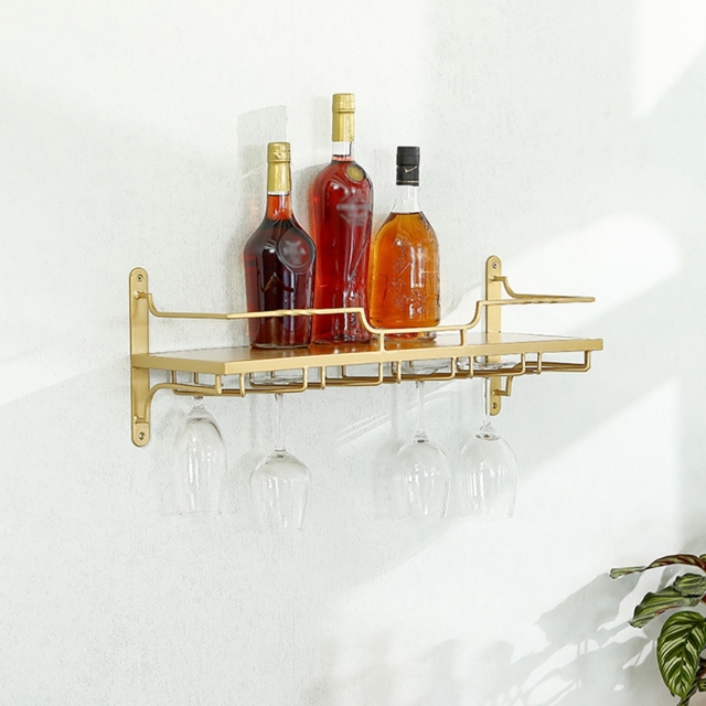 Modern Wall Mounted Wine Rack Glass Rack in Gold by Homary