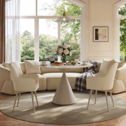 100cm Round Matte Travertine Sintered Stone Dining Table with Metal Pedestal Base