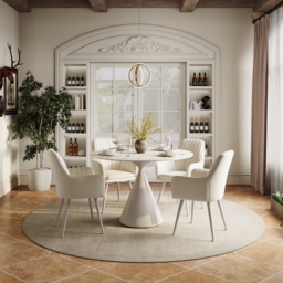 100cm Round Matte Travertine Sintered Stone Dining Table with Metal Pedestal Base - thumbnail 3