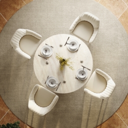 100cm Round Matte Travertine Sintered Stone Dining Table with Metal Pedestal Base - thumbnail 4