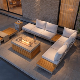 6-Person Modular Garden Sofa Set with Premium Teak Table & Aluminum Frame, Light Gray Cushions, Protective Covers Included - thumbnail 5