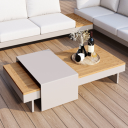 6-Person Modular Garden Sofa Set with Premium Teak Table & Aluminum Frame, Light Gray Cushions, Protective Covers Included - thumbnail 8