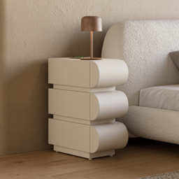 Narrow Modern White Leather Smart Nightstand with Wireless Charger 3 Drawers Bedside Table with USB & Type-C Ports - thumbnail 2