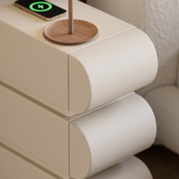 Narrow Modern White Leather Smart Nightstand with Wireless Charger 3 Drawers Bedside Table with USB & Type-C Ports - thumbnail 9